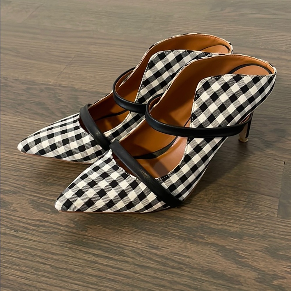 Gingham black and white mule heel